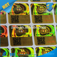 Oro / plata / rojo azul PET holograma etiqueta QR, tienen anti-falsificación y verificación de identidad.